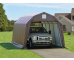 portable garage anchored tightly with two machines inside of them