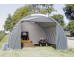 portable garage anchored tightly with two machines inside of them